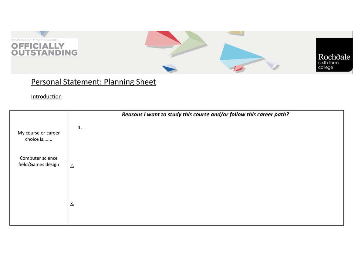 personal statement planning