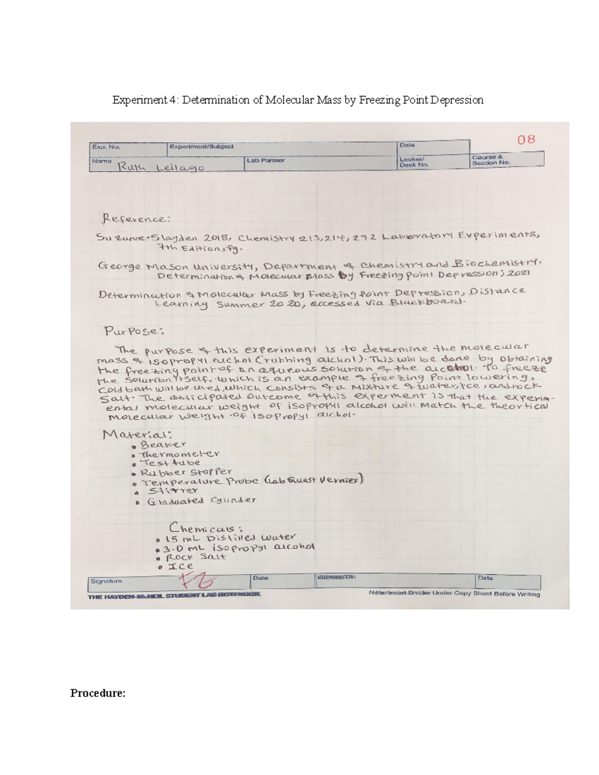 lab report experiment 5 chemistry matriculation