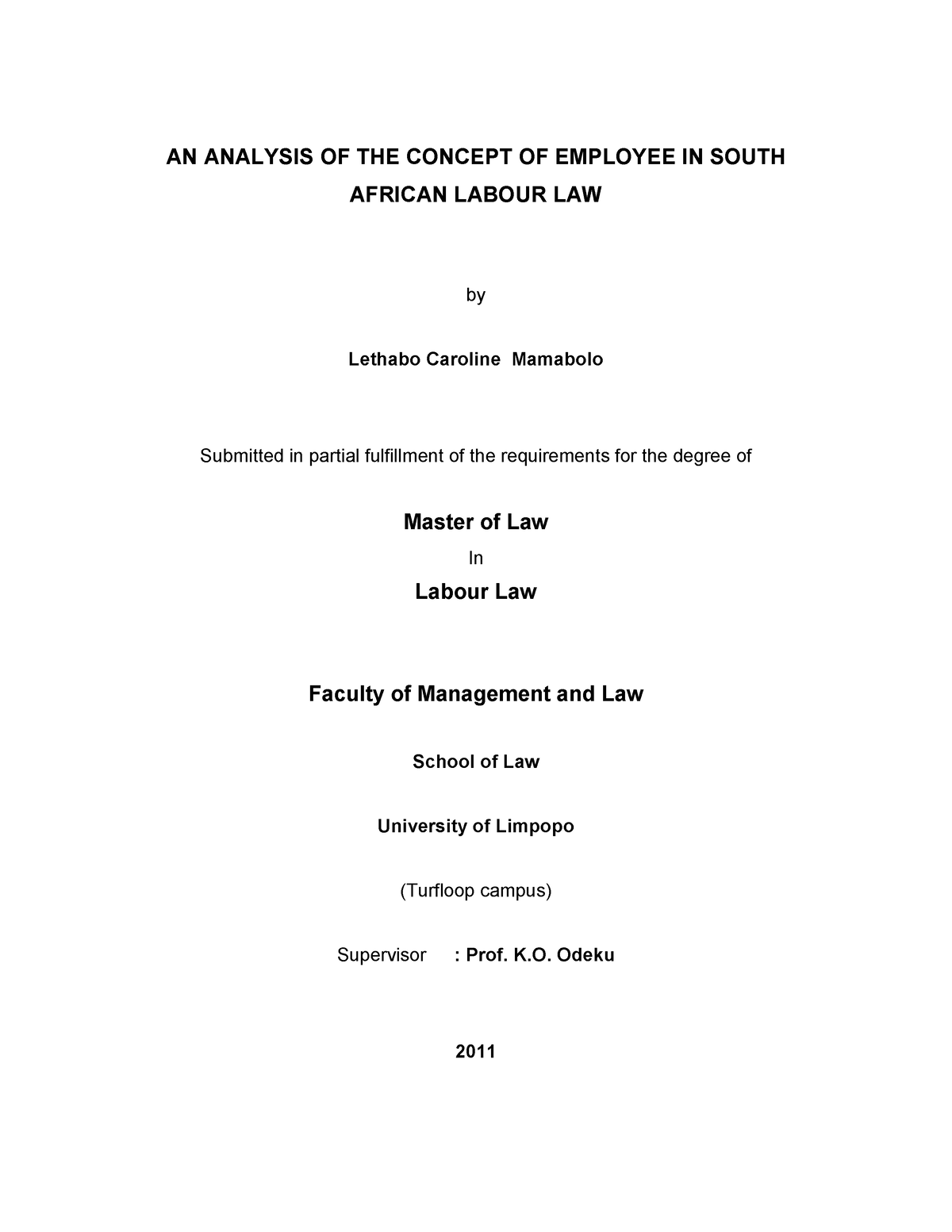 labour law dissertation topics south africa