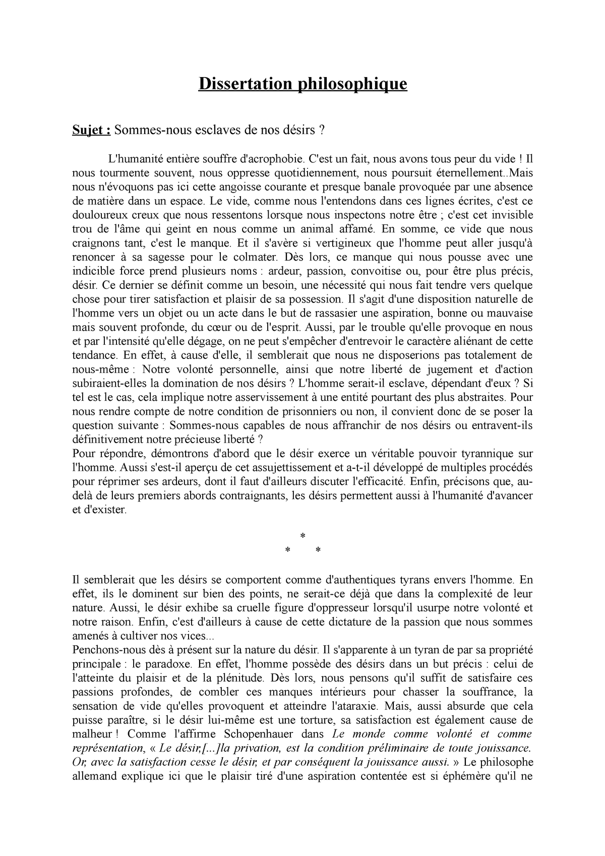 sujet de dissertation philosophique terminale pdf