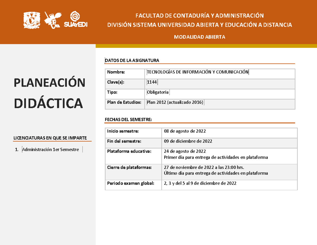 Tecnologías DE Información Y C - PLANEACI”N DID¡CTICA LICENCIATURAS EN ...