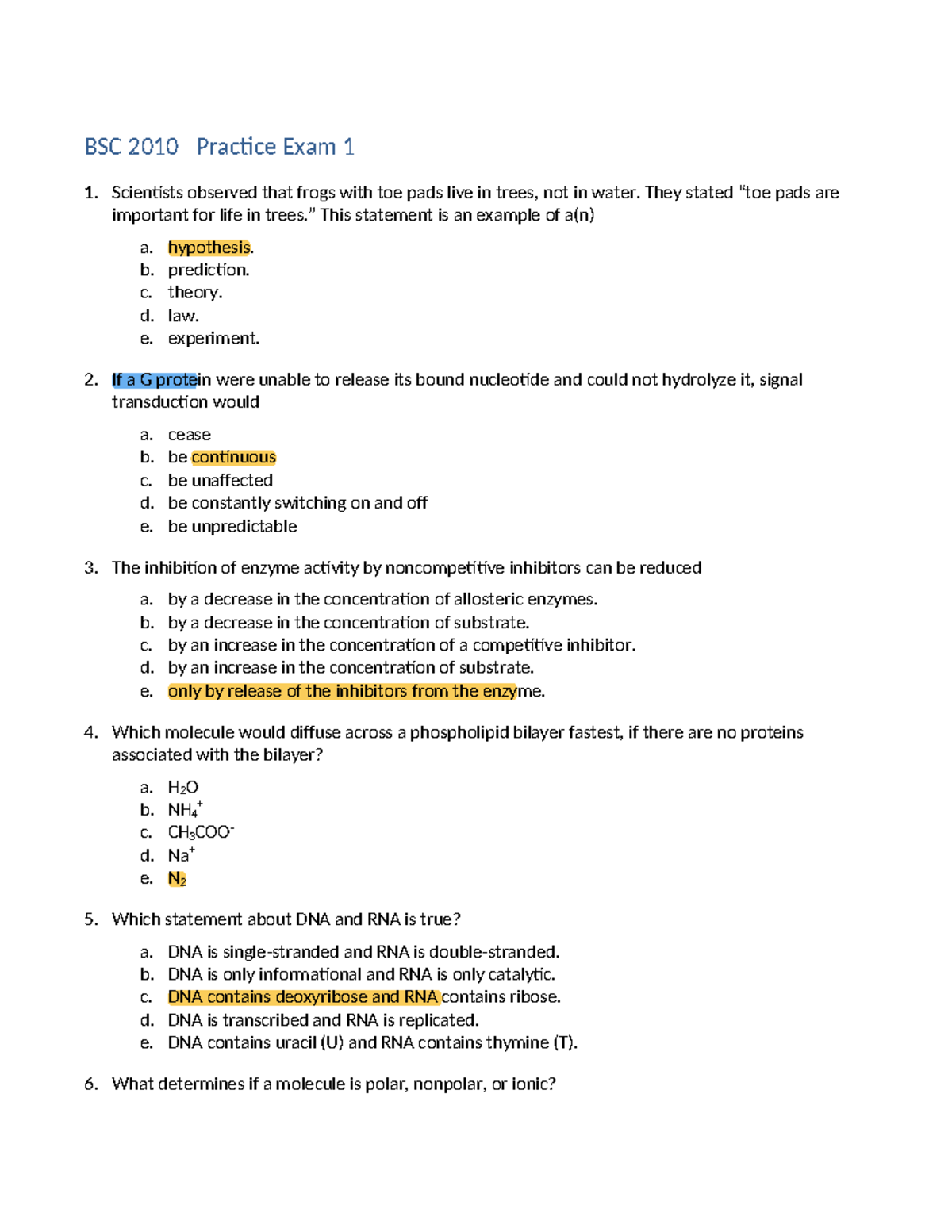 BSC 2010 Practice Exam 1 - BSC 2010 Practice Exam 1 Scientists Observed ...