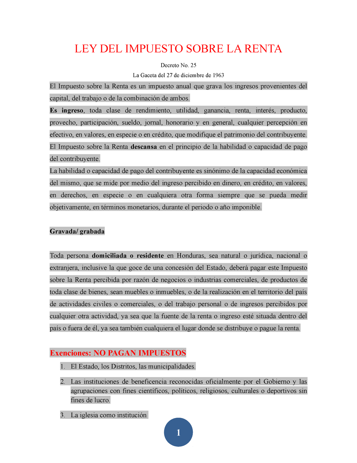 Impuesto Sobre La Renta - LEY DEL IMPUESTO SOBRE LA RENTA Decreto No ...