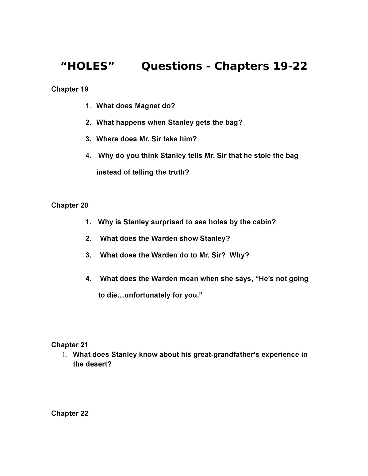 Holes Chapter 2 