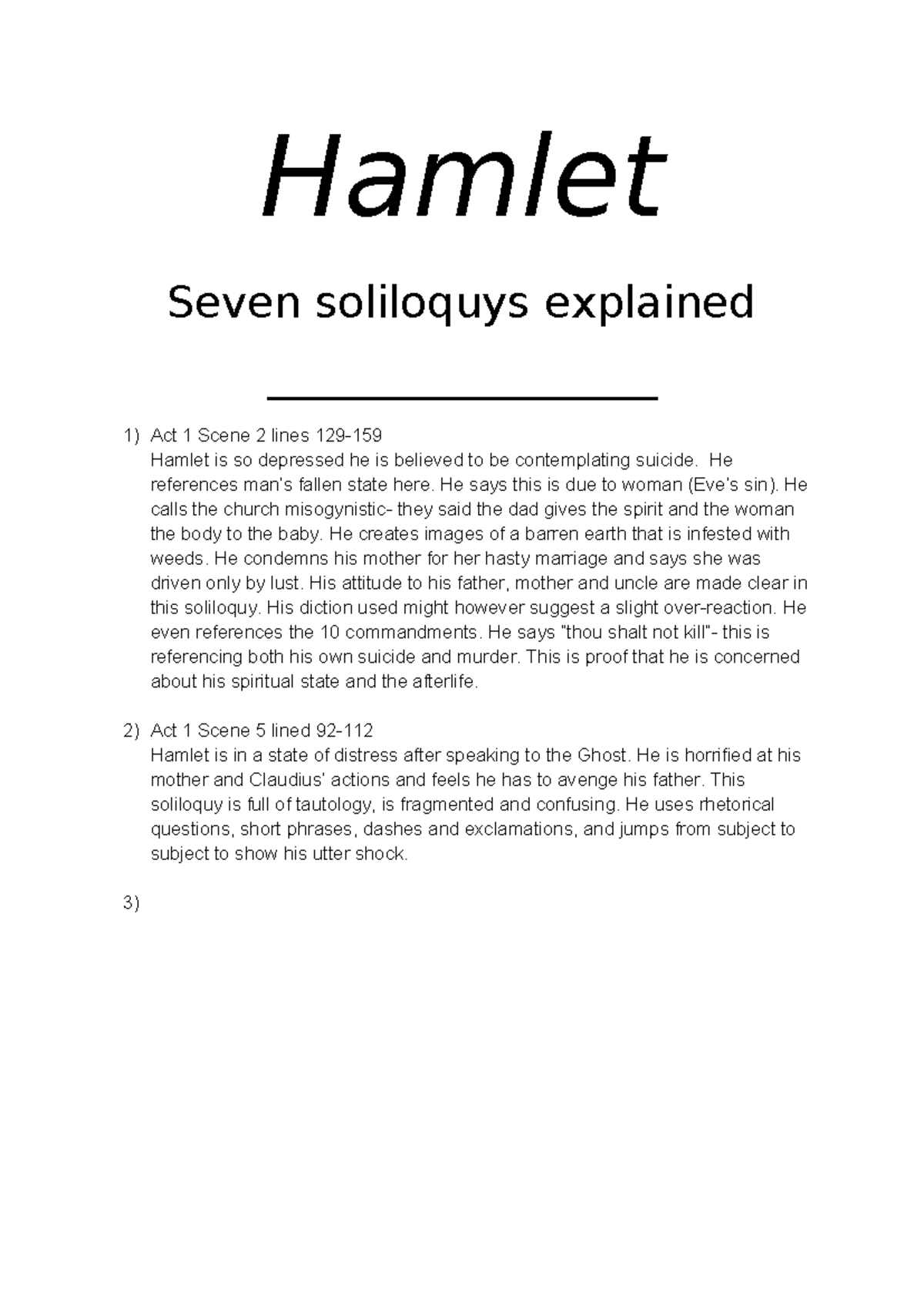 Hamlet soliloquys - Hamlet Seven soliloquys explained ...
