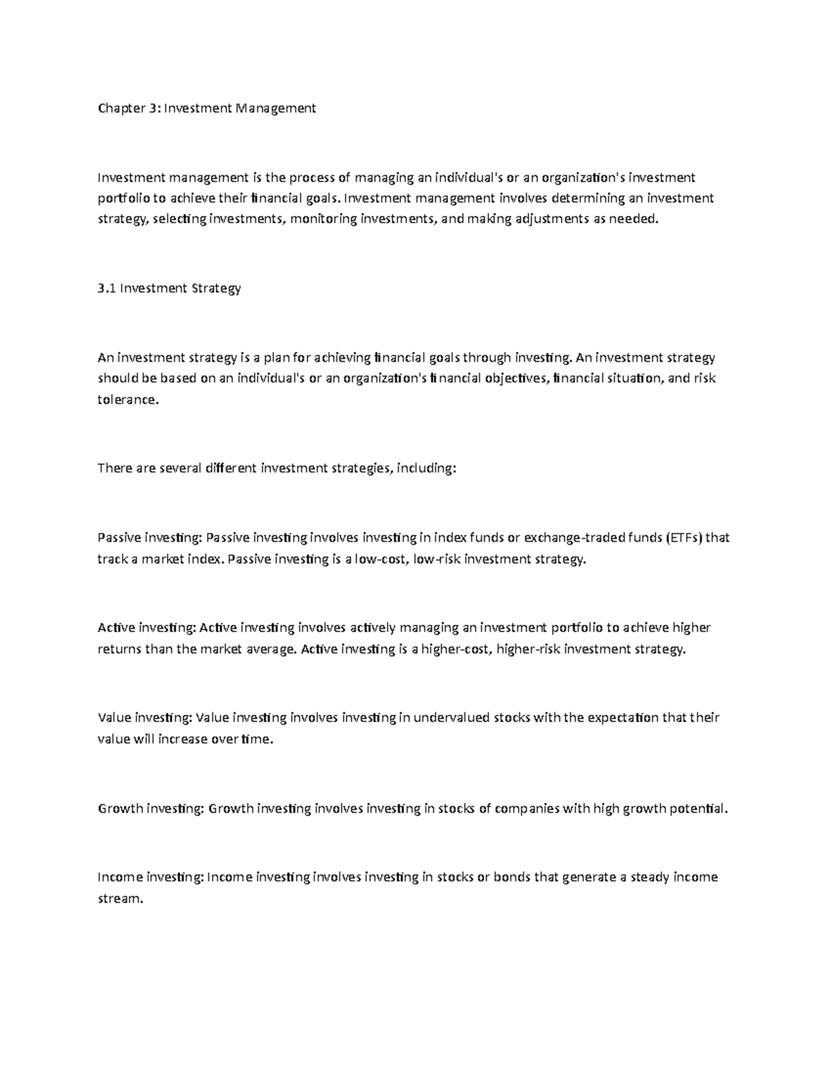 3 - module - Chapter 3: Investment Management Investment management is ...