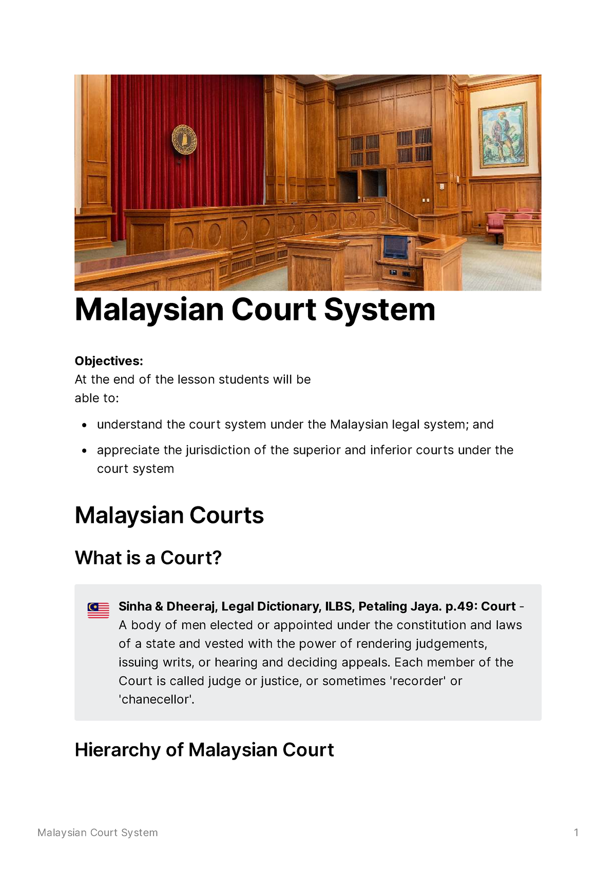 Topic-3-malaysian-court-system - Malaysian Court System Objectives: At ...