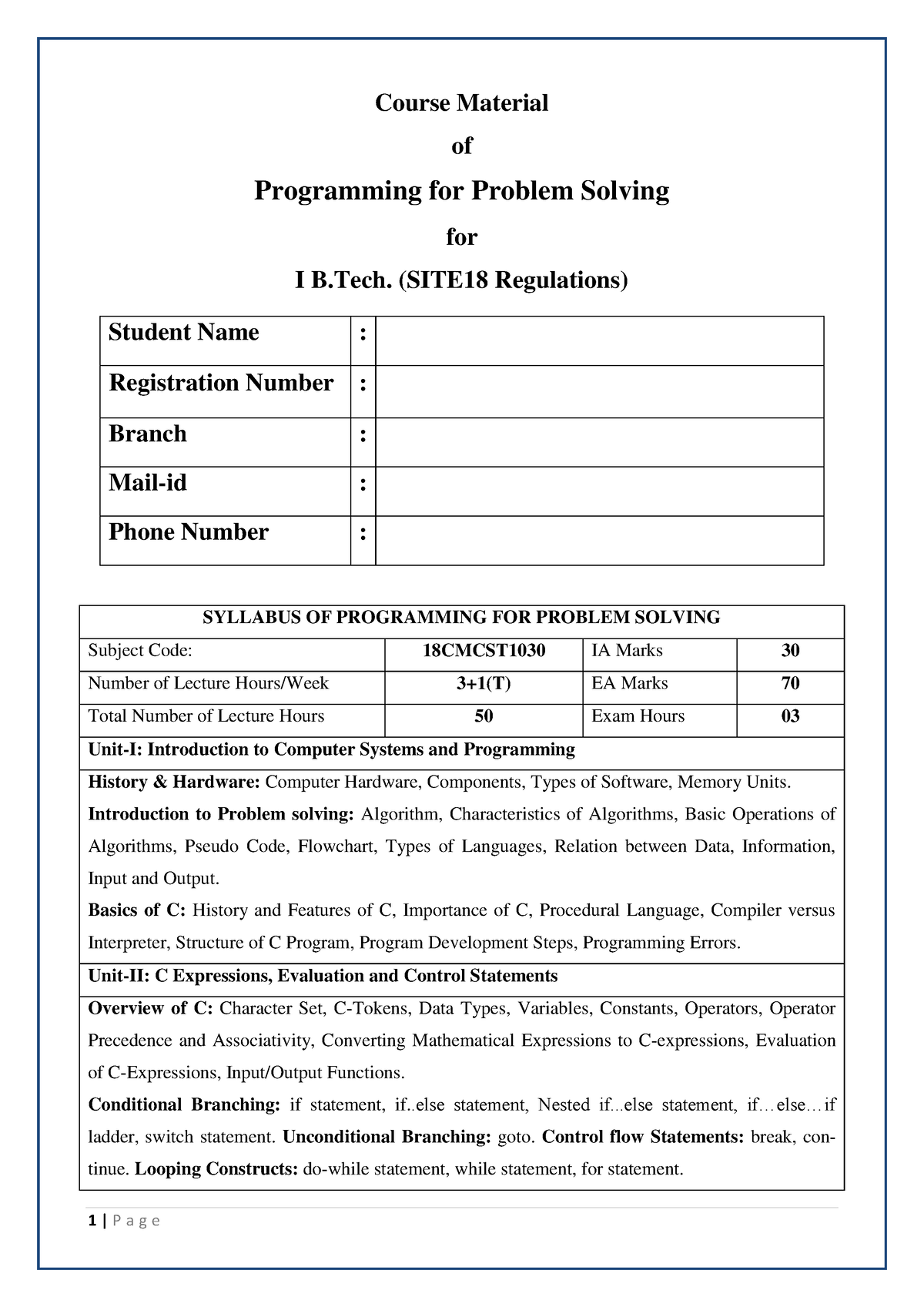 programming for problem solving using c notes jntuk