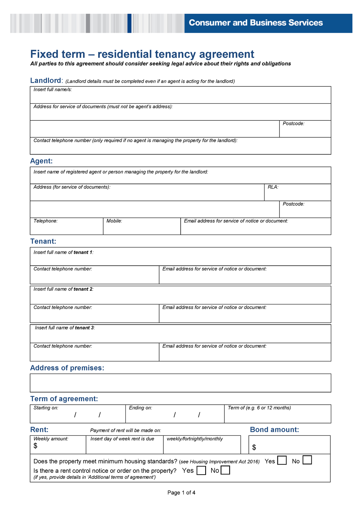 Fixed term lease agreement - Fixed term – residential tenancy agreement ...