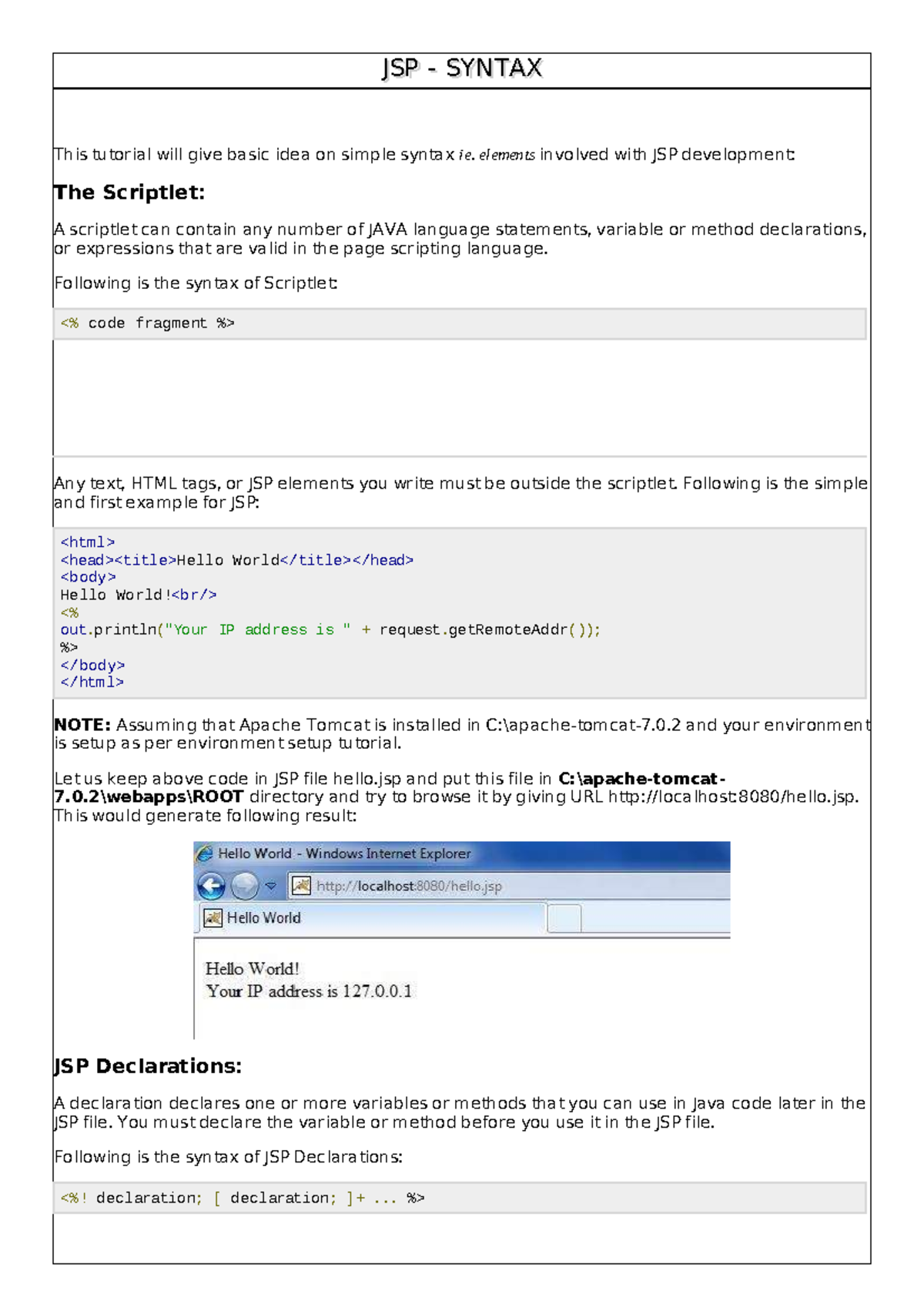 Jsp syntax - These are web engineering course material. - Web ...