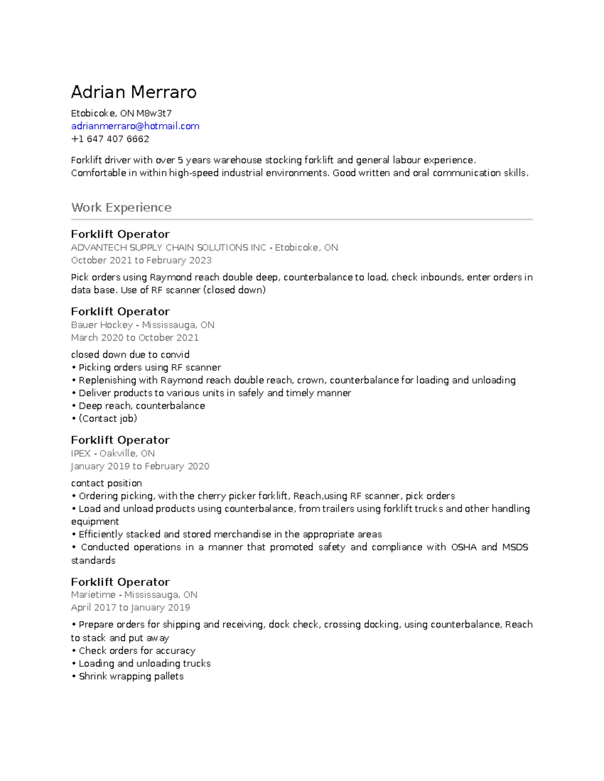 resume help etobicoke