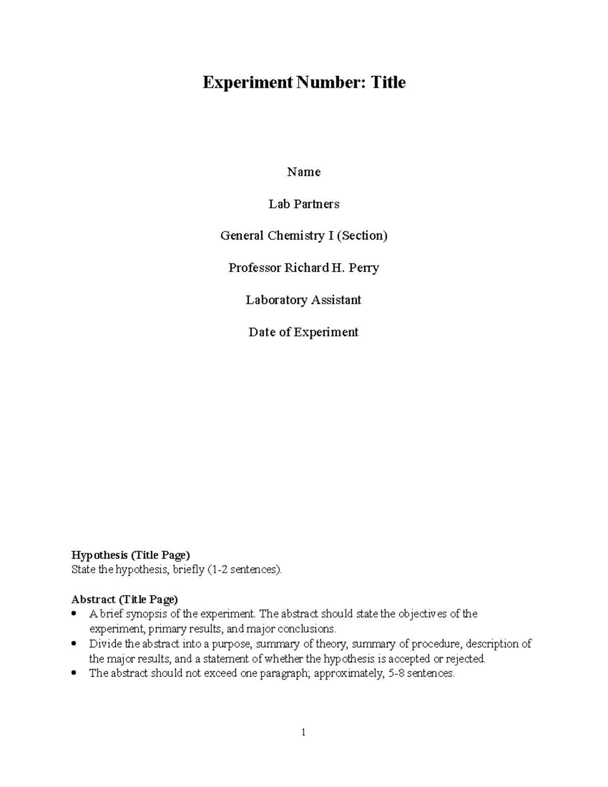 Full Lab Report Template - General Low Level Chemistry Experiment In Lab Report Template Chemistry