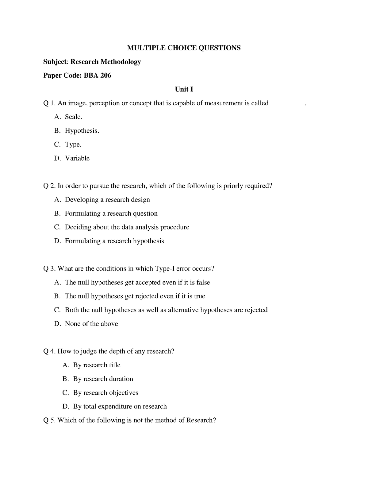 RM-MCQs - BBA RESEARCH METHODOLOGY MCQ TOP QUESTIONS - MULTIPLE CHOICE ...