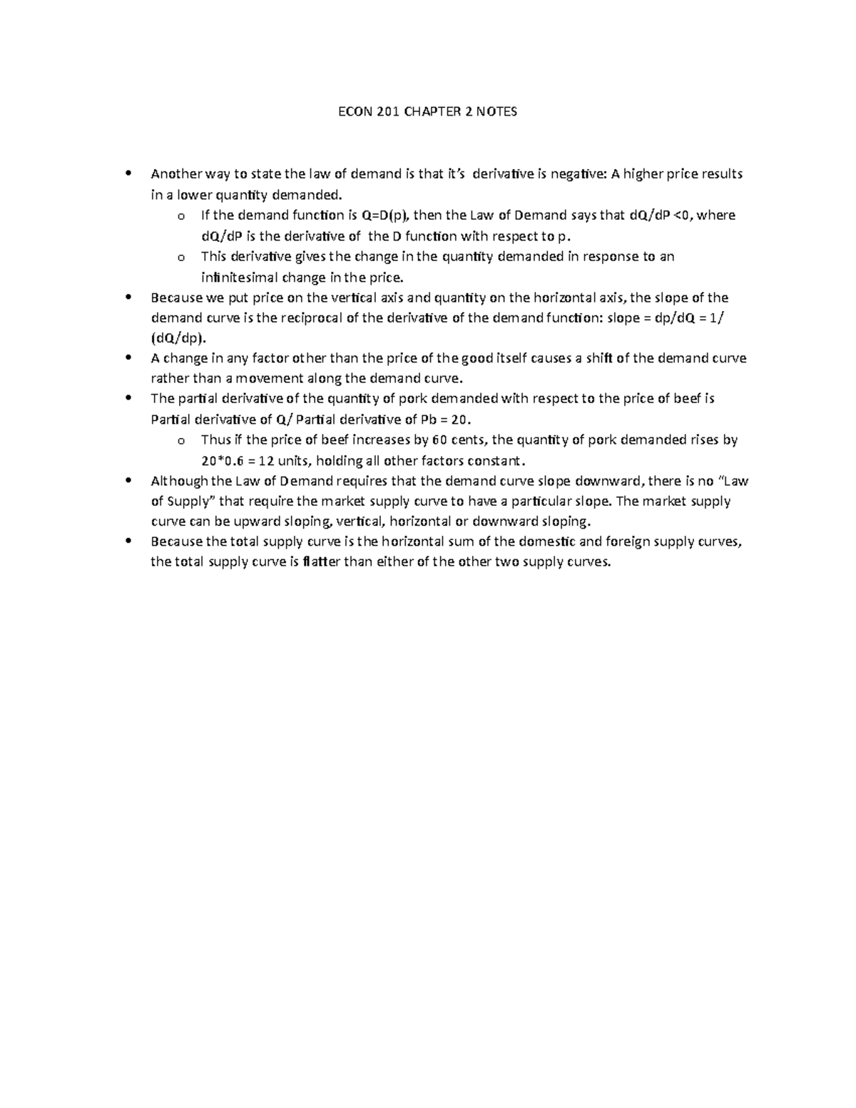 ECON 201 Chapter 2 Notes - ECON 201 CHAPTER 2 NOTES Another way to ...