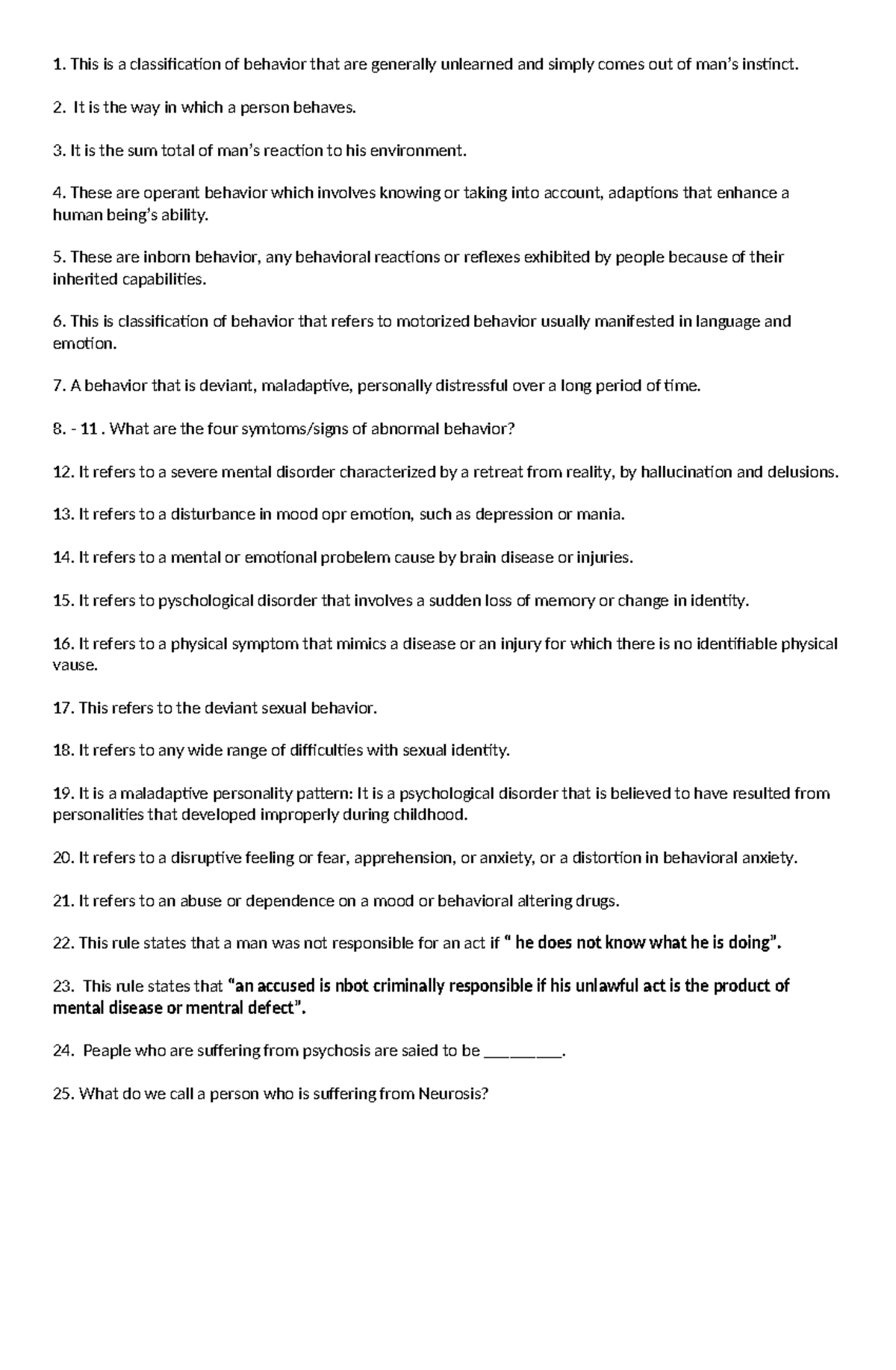Human Behavior LONG QUIZ - This is a classification of behavior that ...