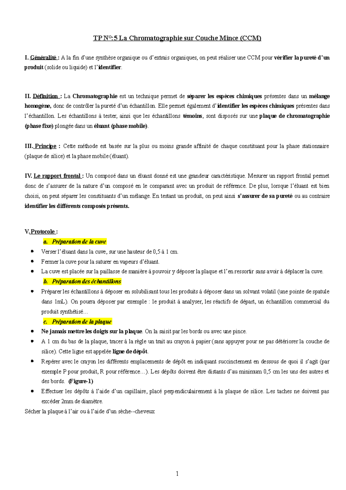 TP N5 La Chromatographie sur Couche Mince (CCM) Généralité A la