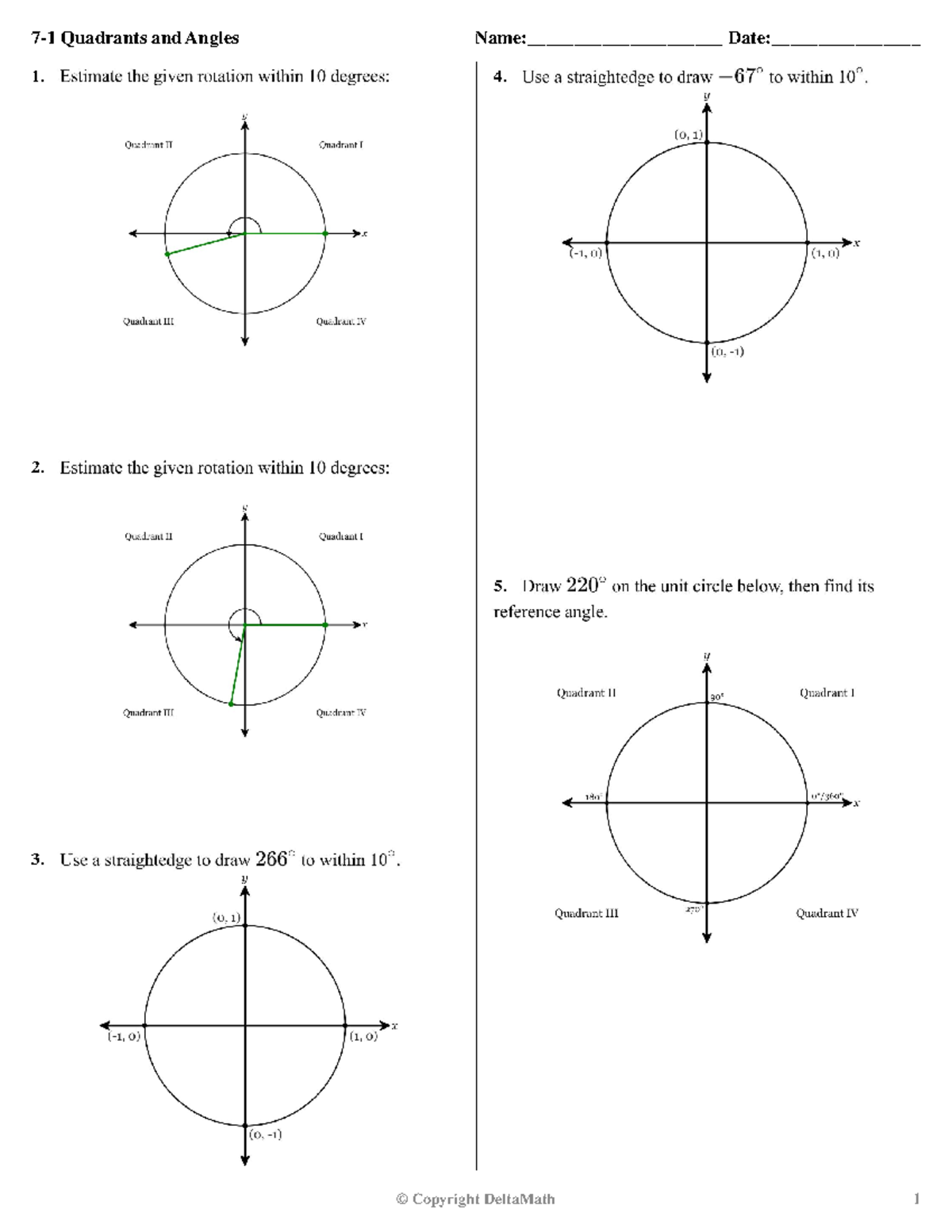 DM 7-1 Quadrants and Angles - 7-1 Quadrants and Angles Name ...