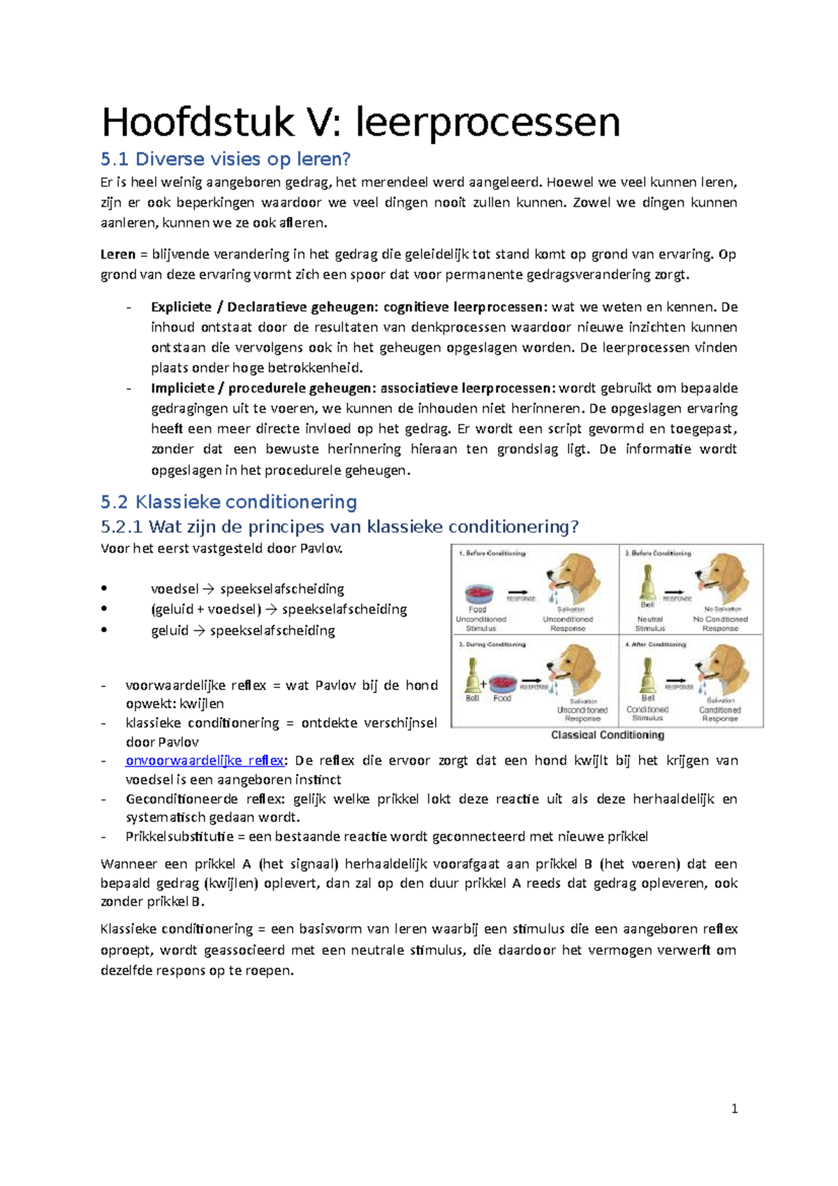 Samenvatting Les 5: Leerprocessen - Hoofdstuk V: Leerprocessen 5 ...