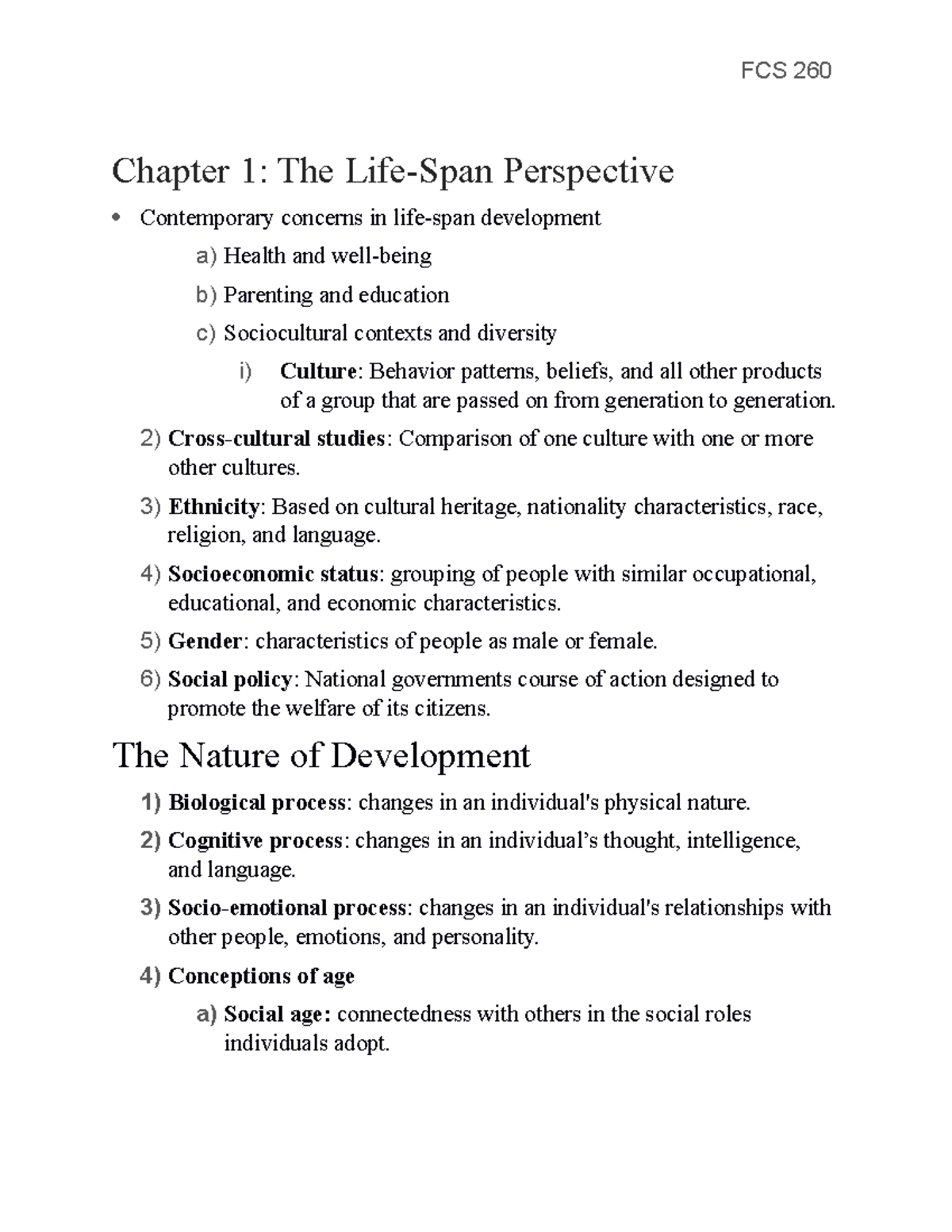 Document - Lecture notes 1 - FCS 260 Chapter 1: The Life-Span ...