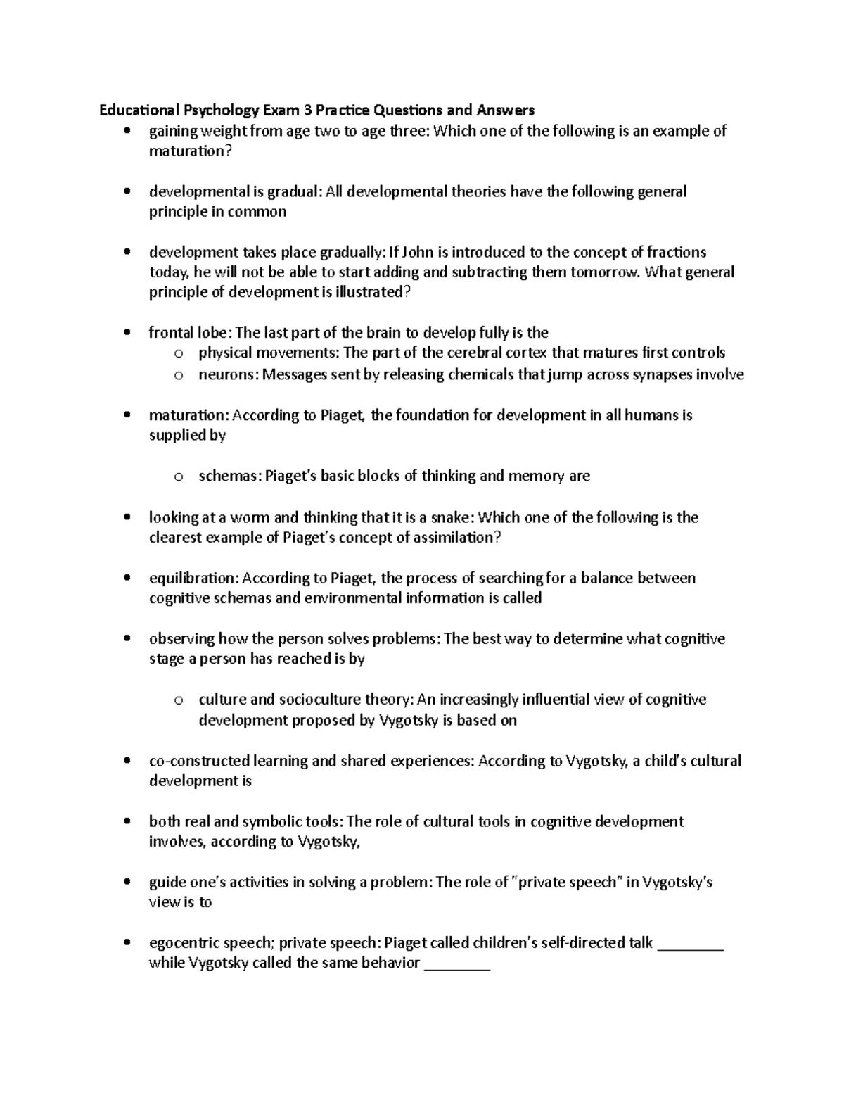 Educational Psychology Exam 3 Practice Questions and Answers - What ...