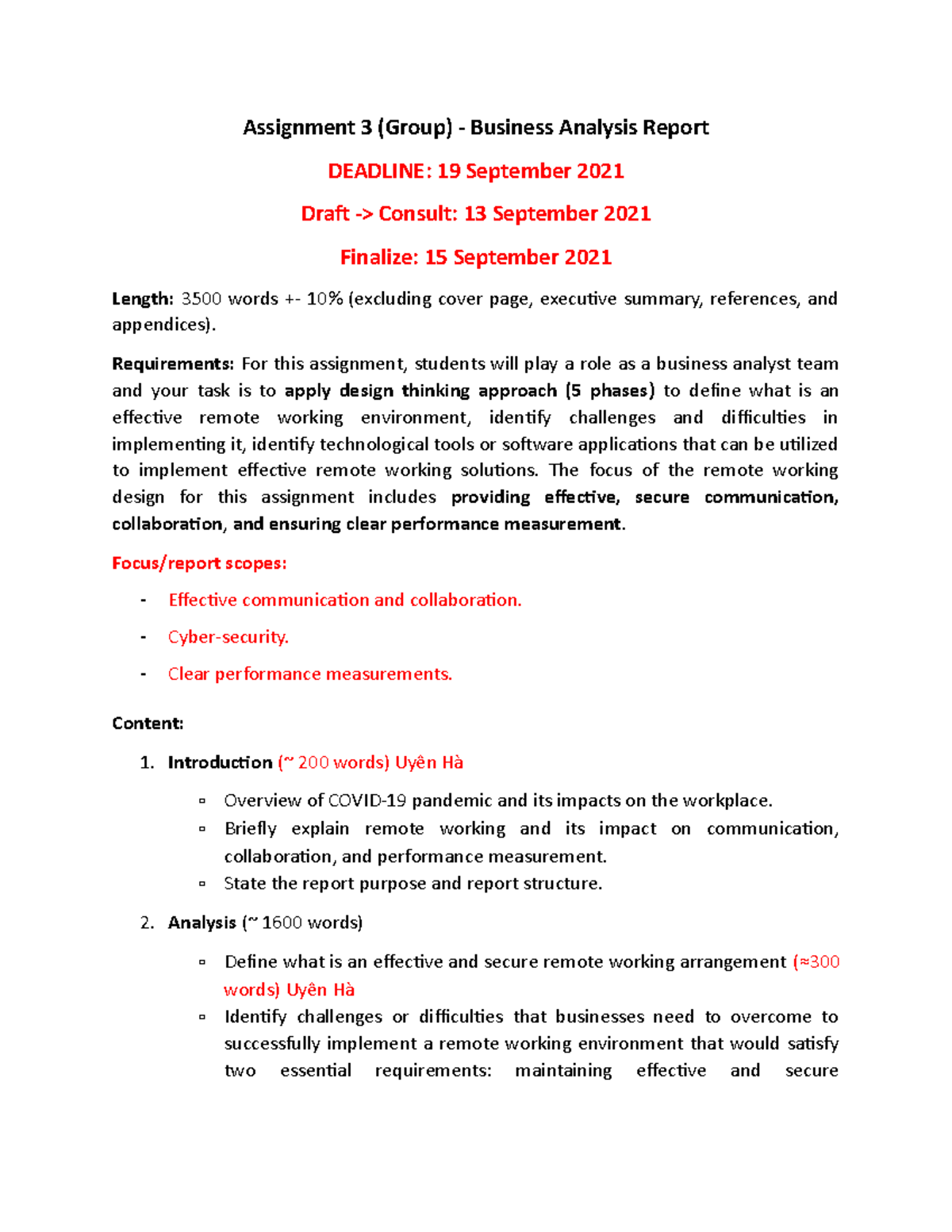 BIS Assignment 3 - Assignment 3 (Group) - Business Analysis Report ...