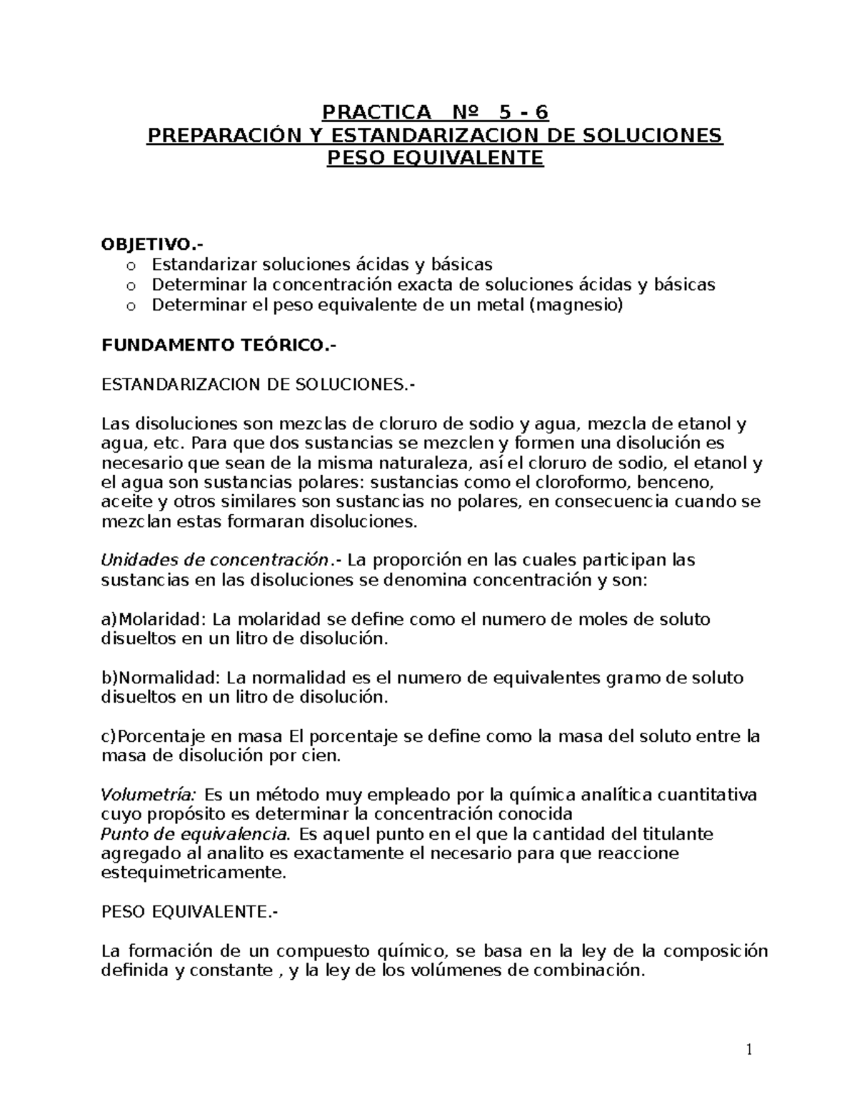 Inf 5 Y 6 - QMC100 - PRACTICA Nº 5 - 6 PREPARACIÓN Y ESTANDARIZACION DE ...