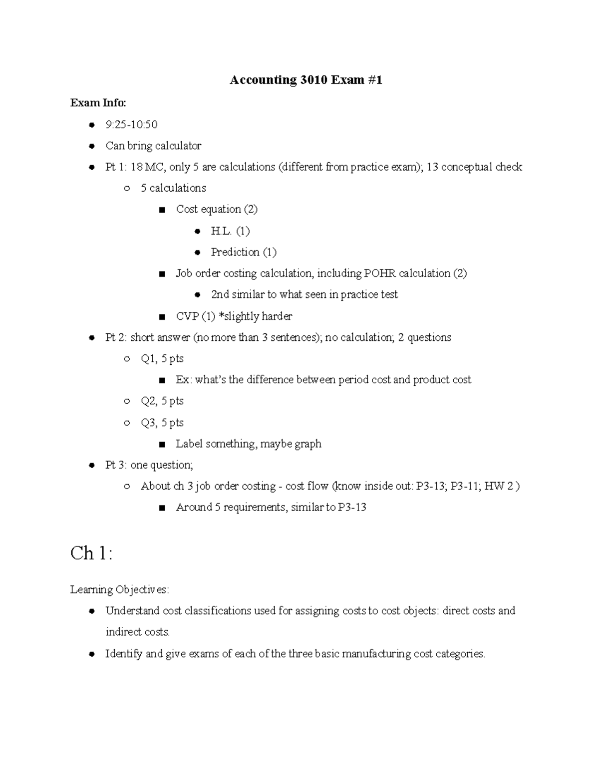 Exam #1 Study Guide - Final Reviews And Lecture Notes - Accounting 3010 ...