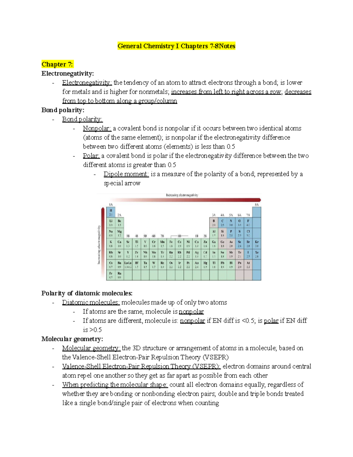 General Chemistry I Chapters 7-8 Notes - General Chemistry I Chapters 7 ...