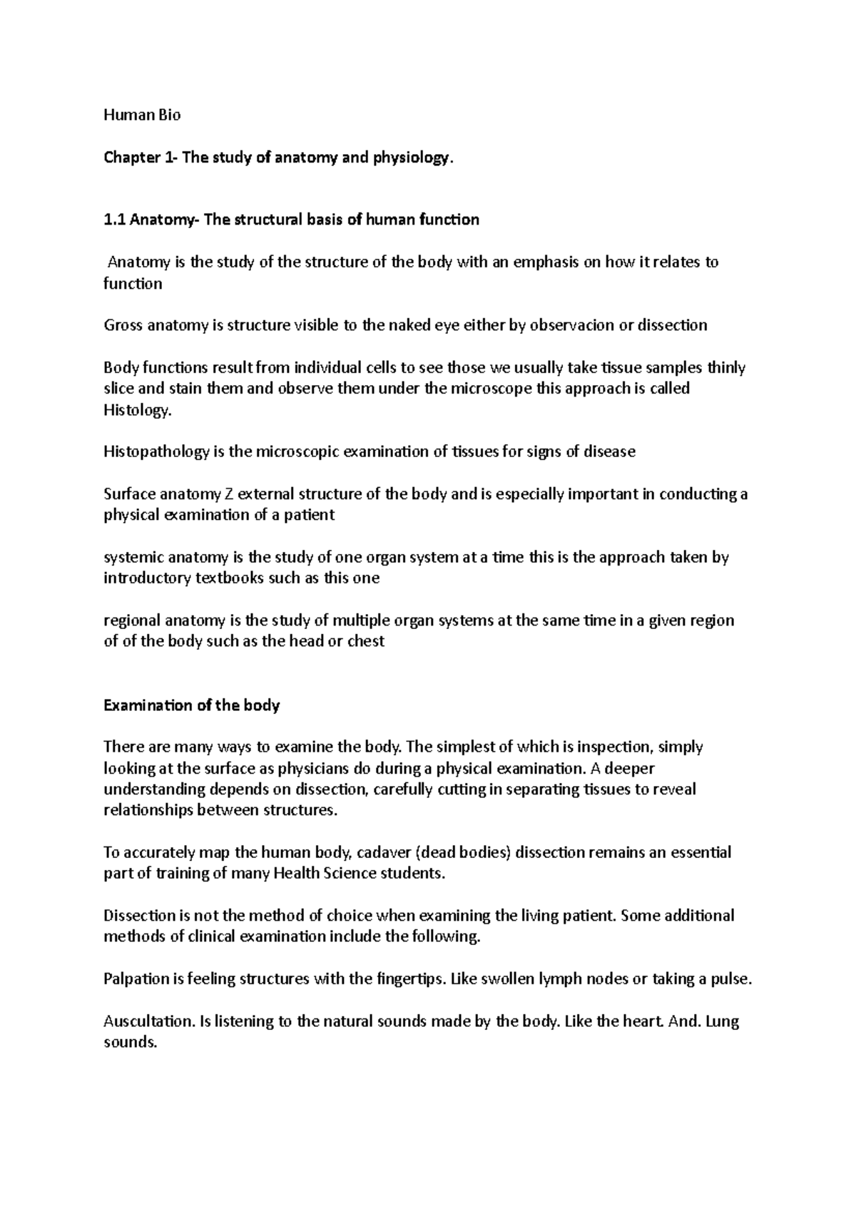 Human Bio Textbook Notes - Human Bio Chapter 1- The study of anatomy ...