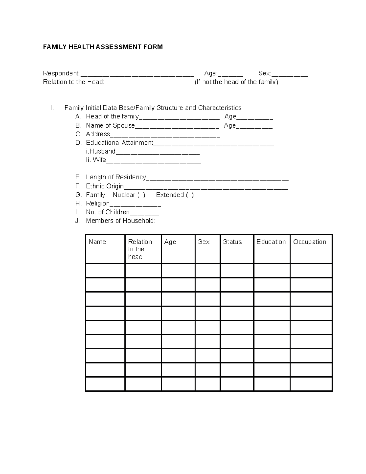 Family Health Assessment Tools 3 FAMILY HEALTH ASSESSMENT FORM Studocu