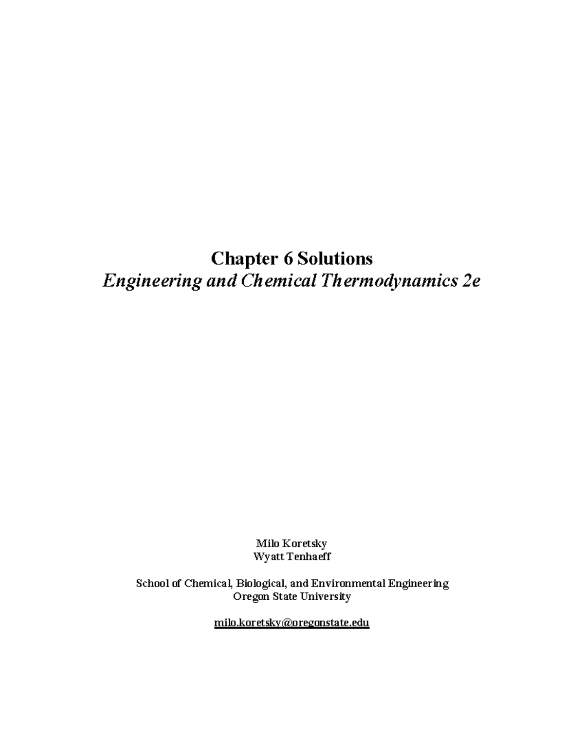 Engineering and Chemical Thermodynamics Chapter 6 solutions - Chapter 6 ...