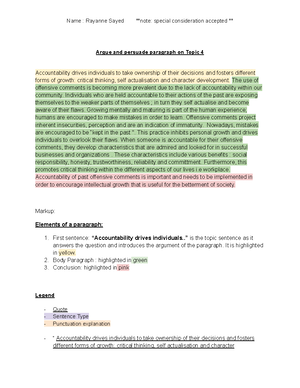 ENGL1050 - Assessment 3 - Paragraph Analysis TASK - Argue and Persuade ...