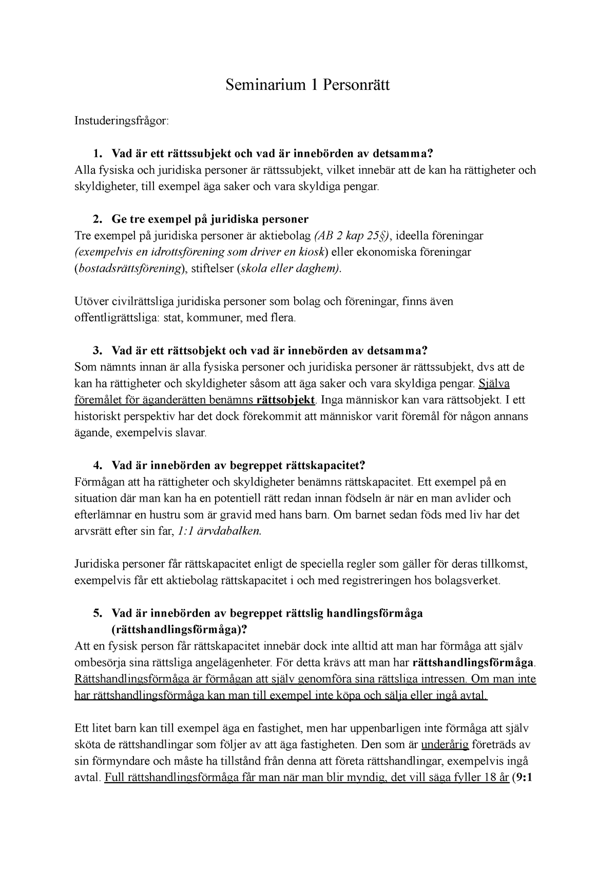 Instuderingsfrågor Och Tillämpningsuppgifter Seminarium 1-2 ...