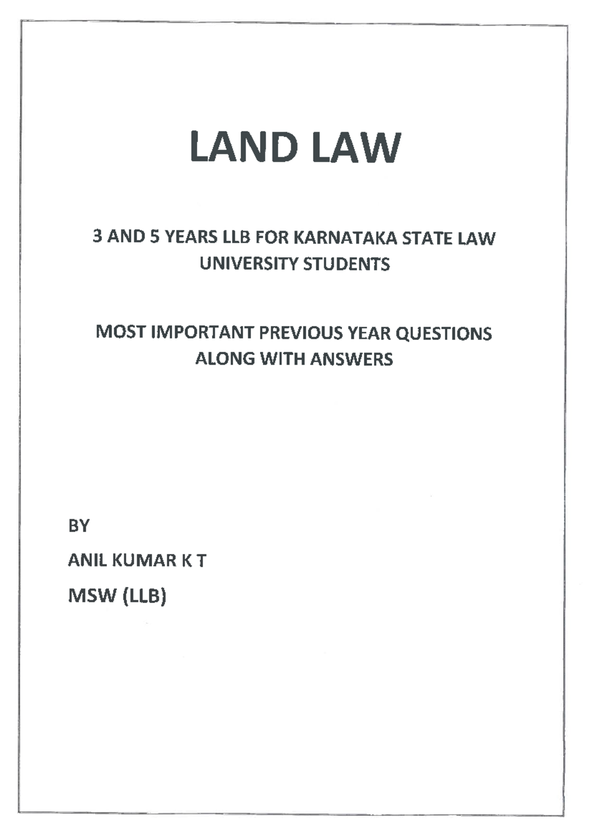 Land Law Exam pattern Studocu