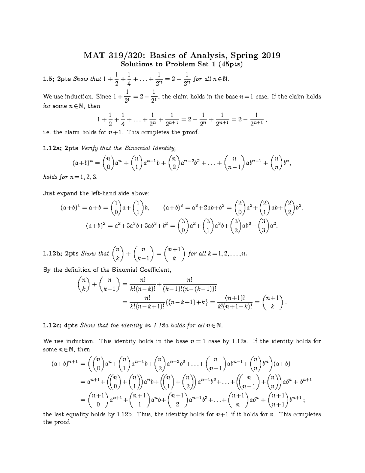 Sol1 - MAT Basics of Analysis, Spring 2019 Solutions to Problem Set 1 ...