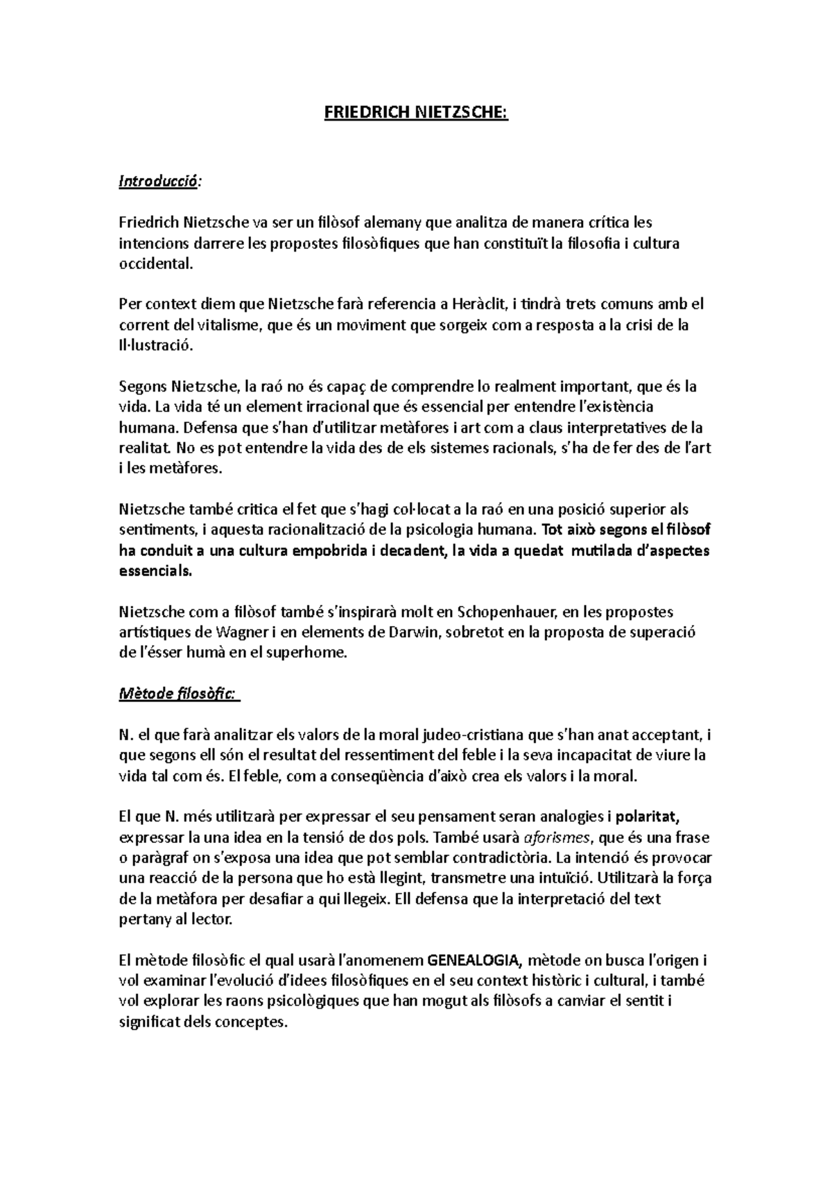 Friedrich Nietzsche resum FRIEDRICH NIETZSCHE Introducció Friedrich