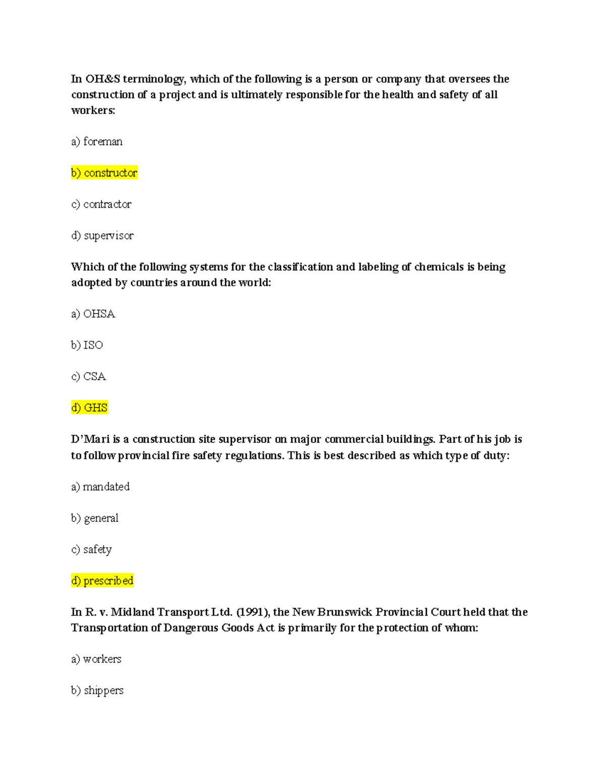 Chapter 2 Quiz In OH&S terminology, which of the following is a person or company that Studocu
