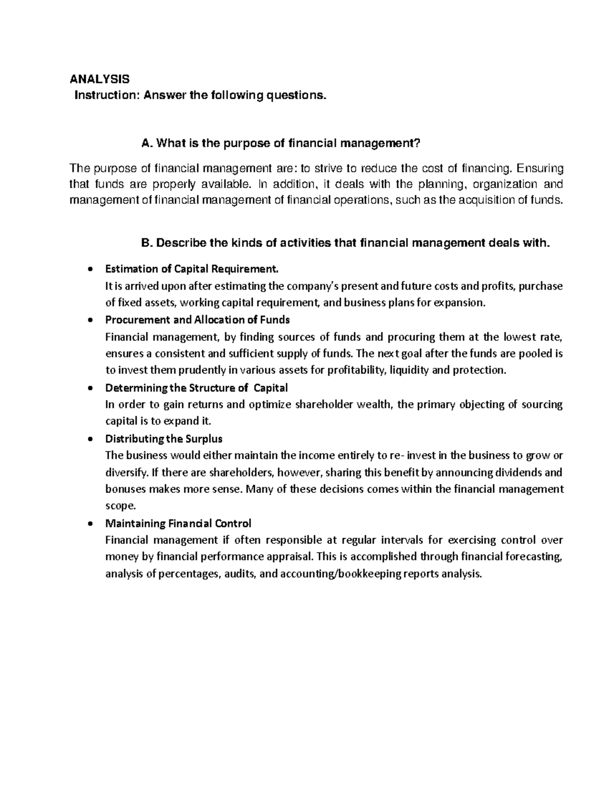 assignment financial analysis