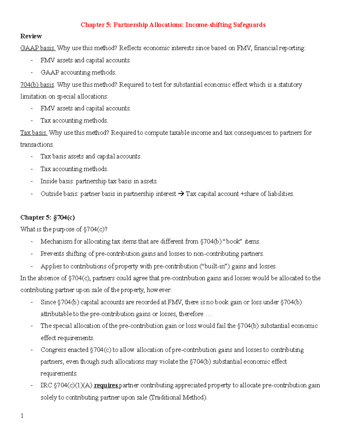 819 Tax - Lecture notes - Chapter 5: Partnership Allocations: Income ...