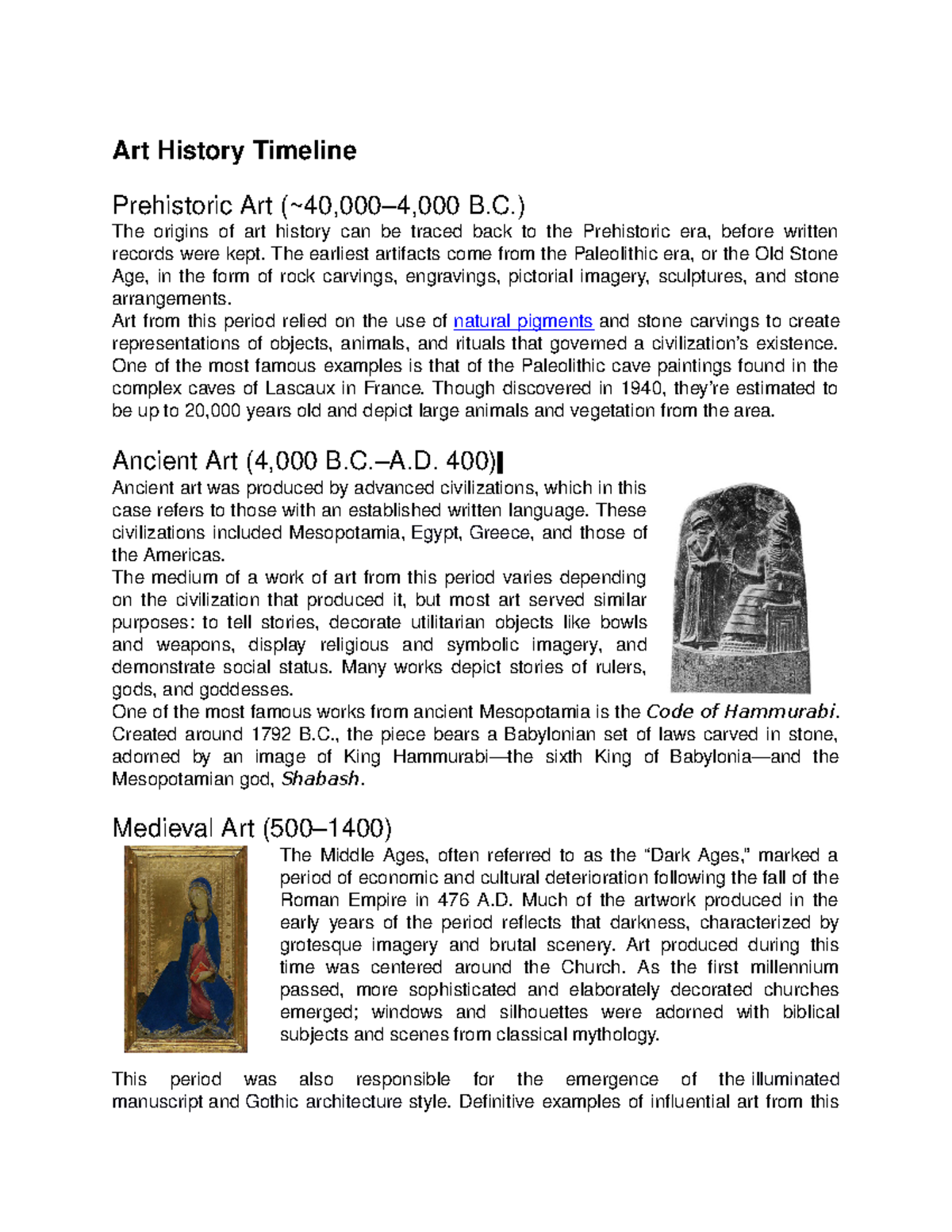 Art History Timeline Art Appreciation PangSU Studocu