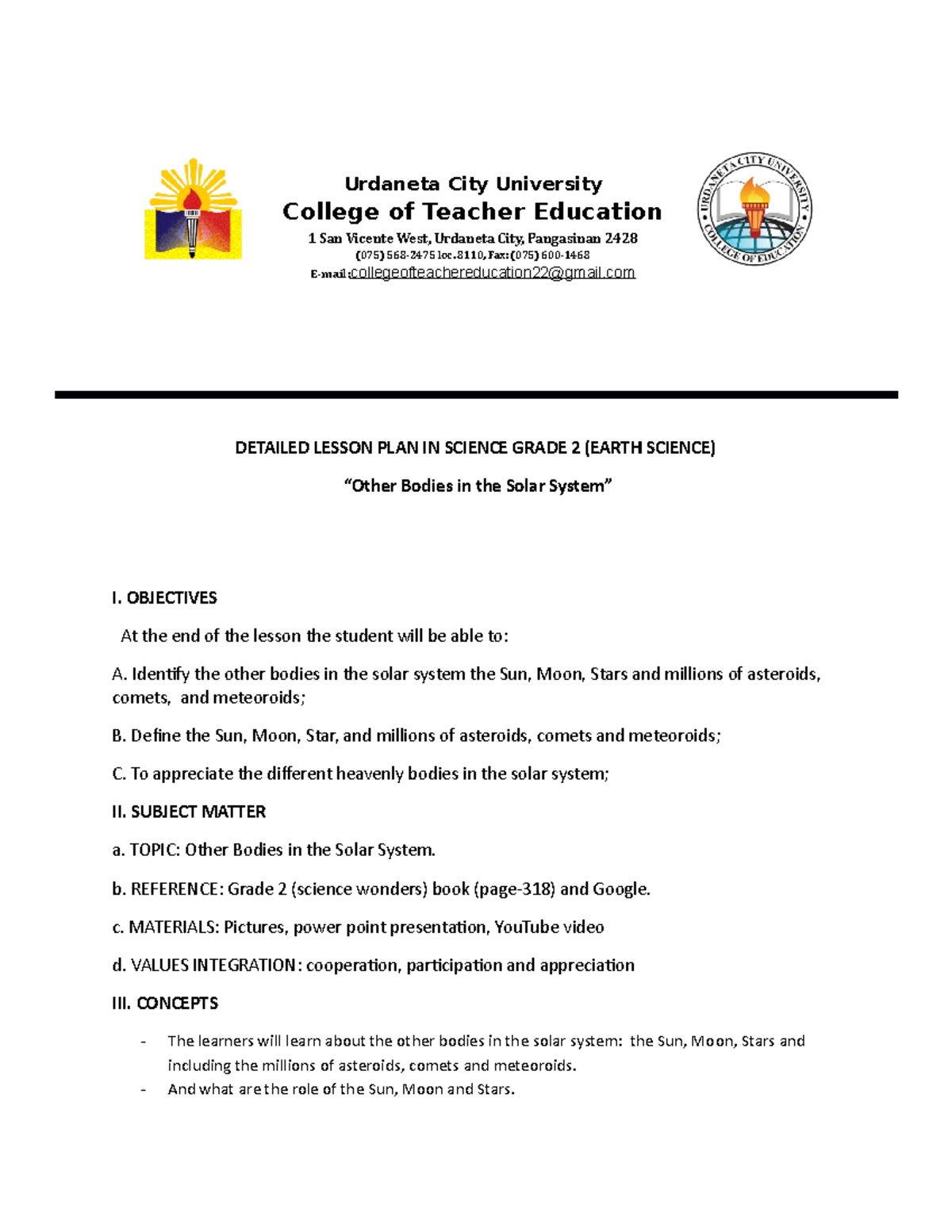 Lesson plan grade 2 - DETAILED LESSON PLAN IN SCIENCE GRADE 2 (EARTH ...
