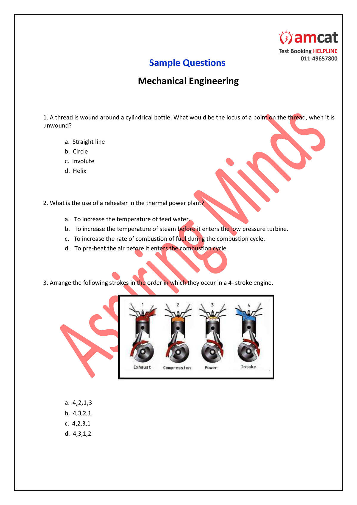 Mechanical Engineering - Sample Questions Mechanical Engineering A ...