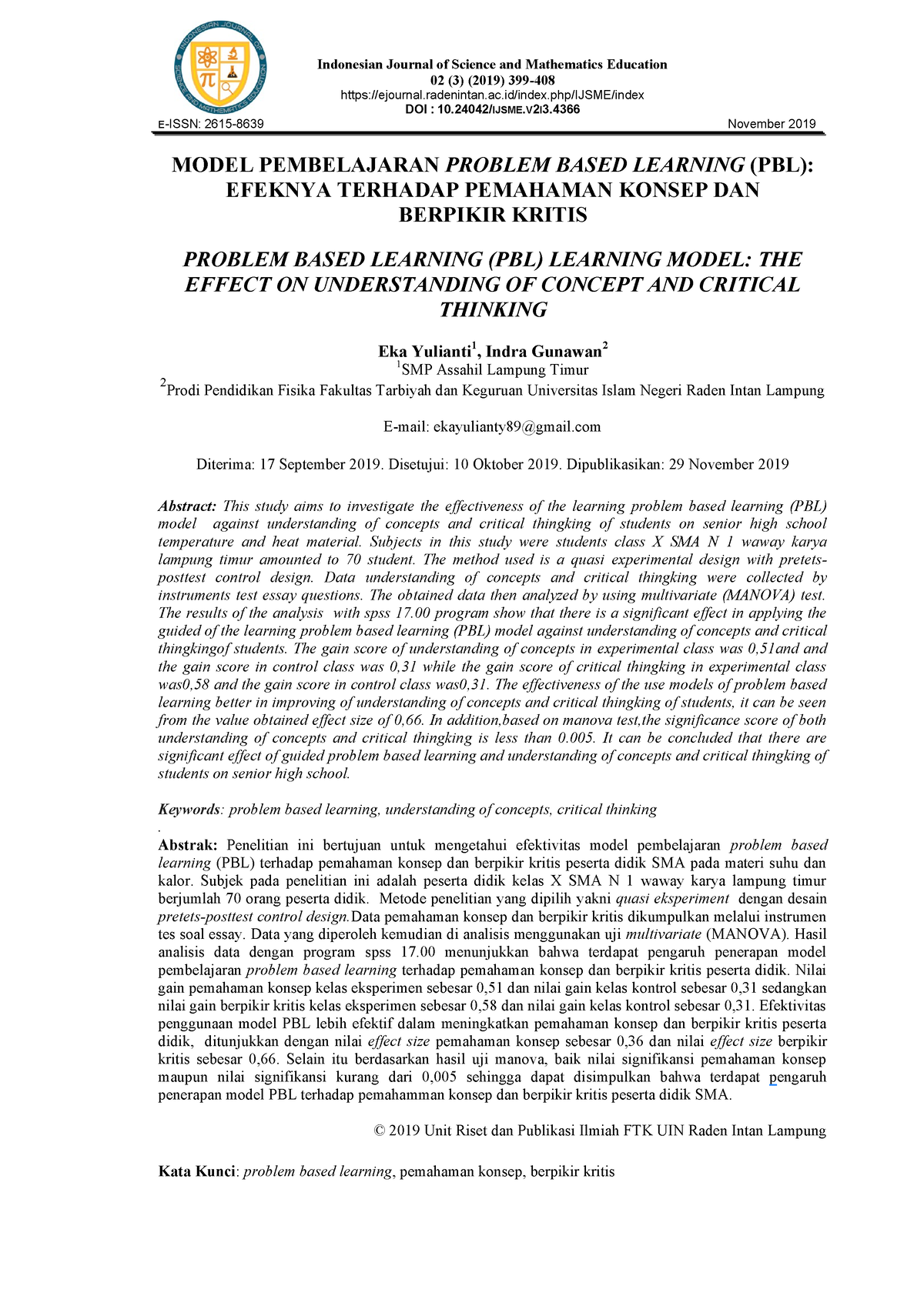 Pengertian Pbl Jurnal 4366-12216-2-PB - Indonesian Journal Of Science ...