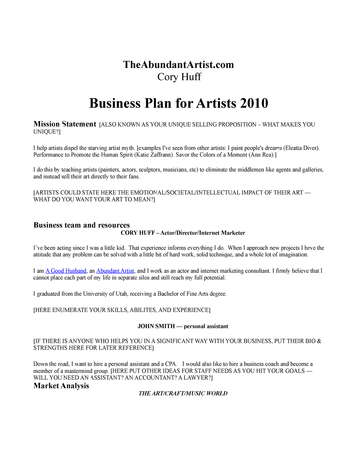 business plans for artists