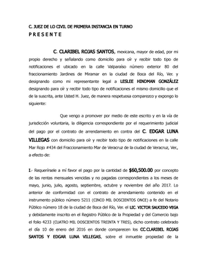 Requerimiento de pago - formato de demanda para solicitar pagos - C. JUEZ  DE LO CIVIL DE PRIMERA - Studocu