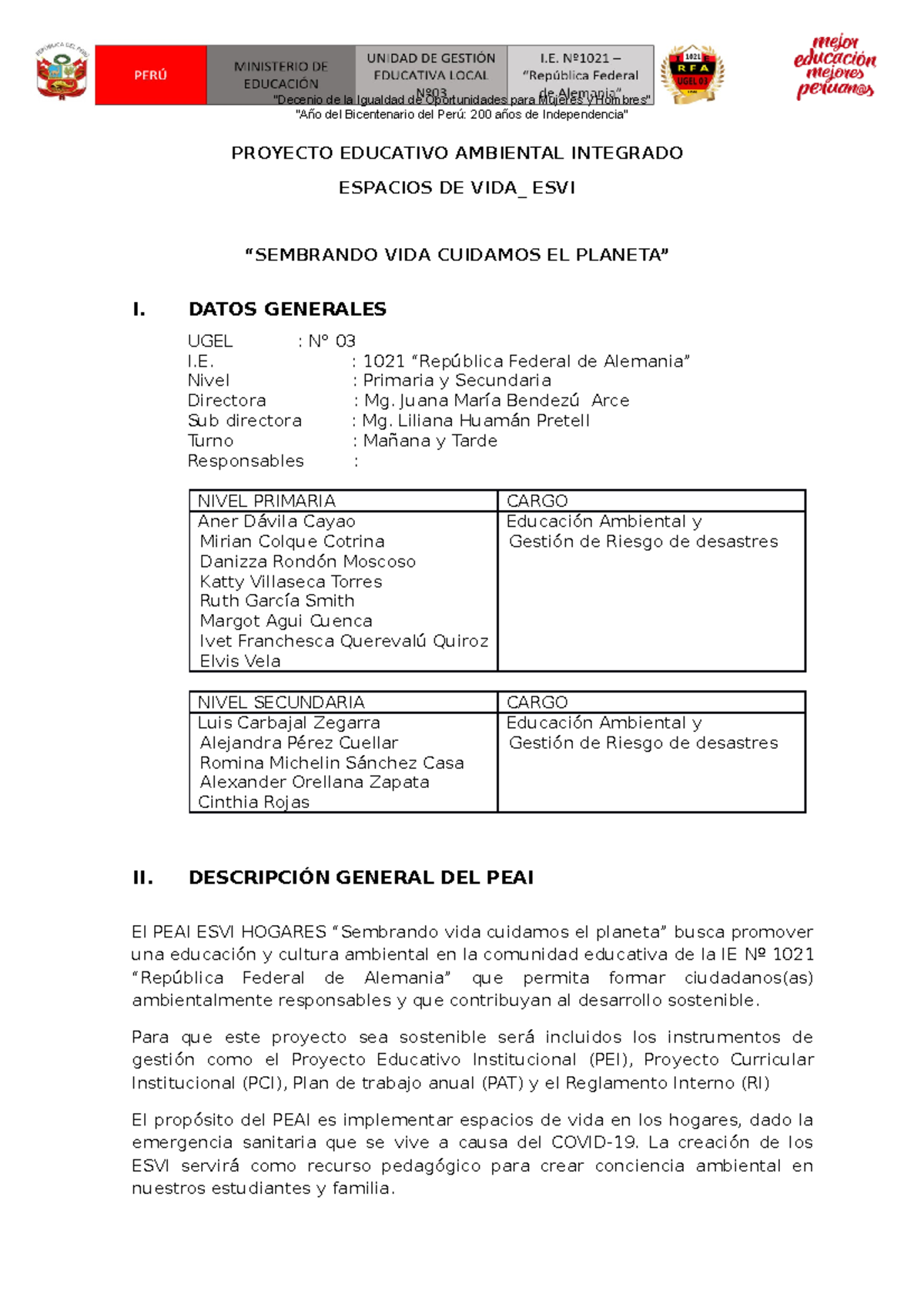 Proyecto ESVI - PROYECTO EDUCATIVO AMBIENTAL INTEGRADO ESPACIOS DE VIDA ...