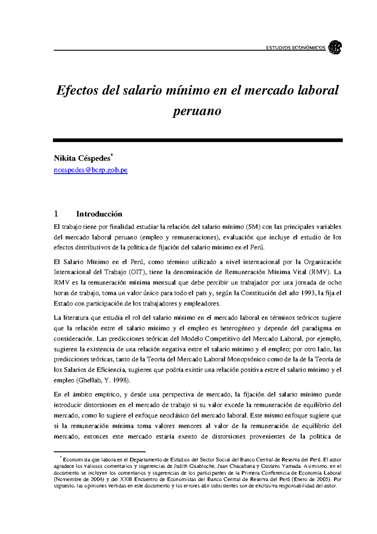 Estudios Economicos 13 5 - ESTUDIOS ECONÓMICOS Efectos del salario mínimo  en el mercado laboral - Studocu