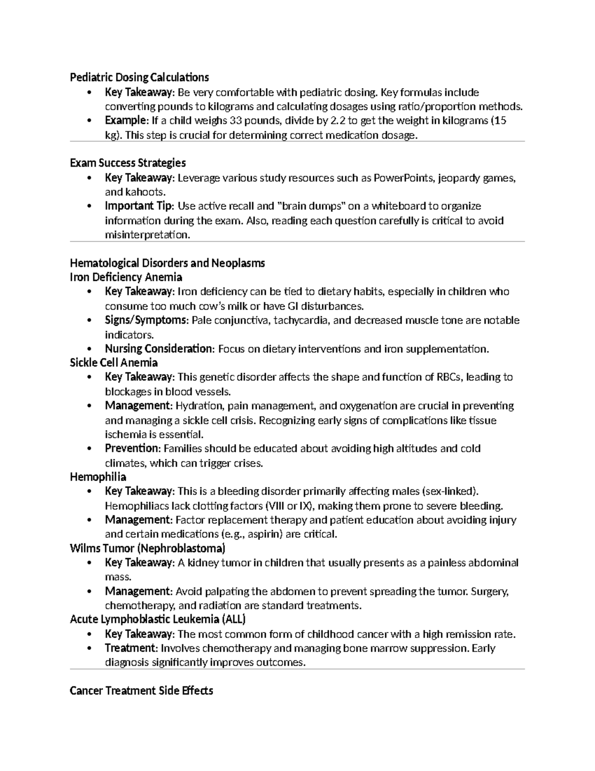 Peds exam 2 review - exam 2 notes - Pediatric Dosing Calculations Key ...