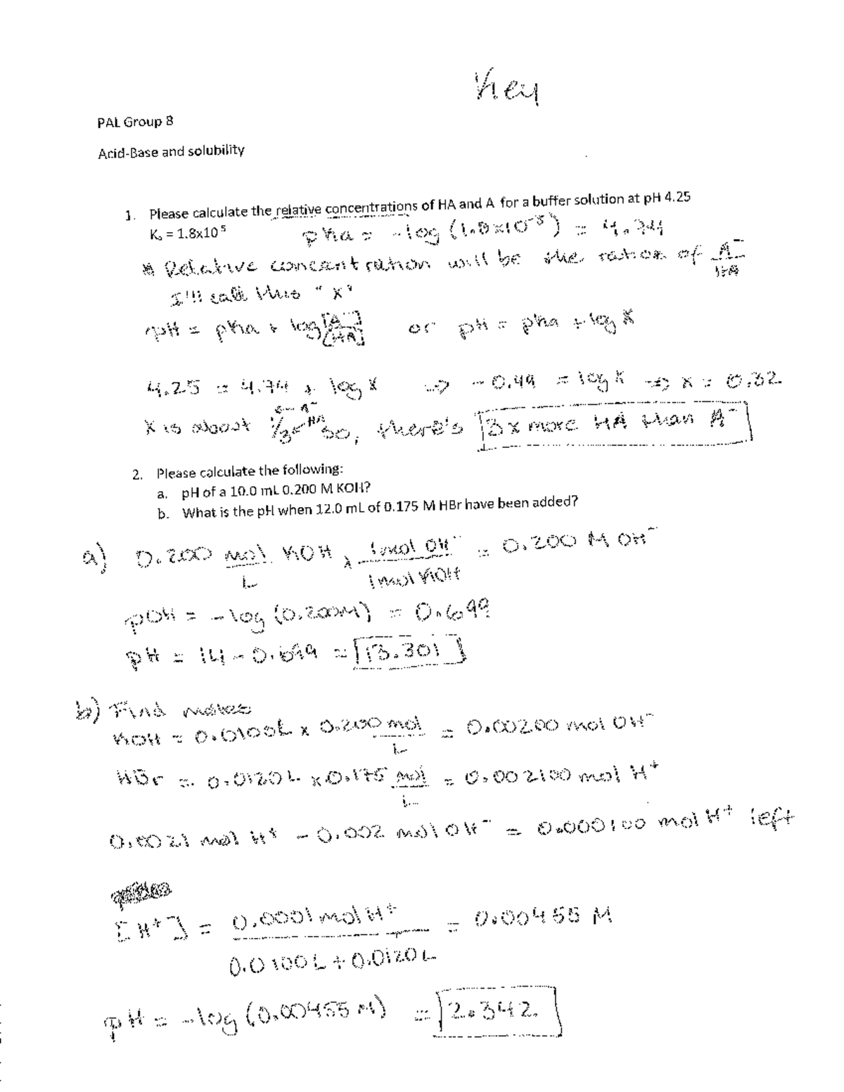 KEY PAL group 8 Acid base and solubility CHEM 1220 Studocu