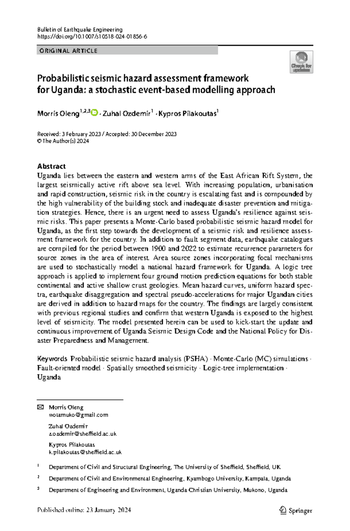 Probabilistic seismic hazard assessment framework - Vol.:(0123456789 ...